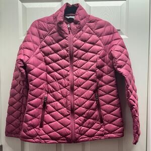 Free Country Women's Size Large Pink Rose Quilted Packable Down Puffer Jacket